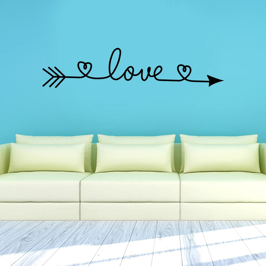 Double Heart Love Arrow Wall Sticker For Bedroom Removable Peel and Stick PVC Vinyl Wall Decal Creative DIY Home Decor