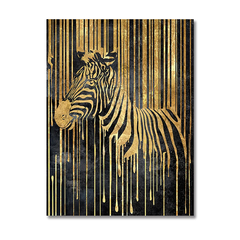 Modern Abstract Golden Zebra Lines Lion Elephant Tiger Wall Art Fine Art Canvas Prints Pictures For Luxury Apartment Living Room Dining Room Art Decor