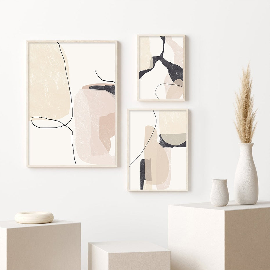 Scandinavian Abstract Wall Art Fine Art Canvas Prints Natural Hues Neutral Color Modern Art Pictures For Living Room Dining Room Contemporary Home Decor
