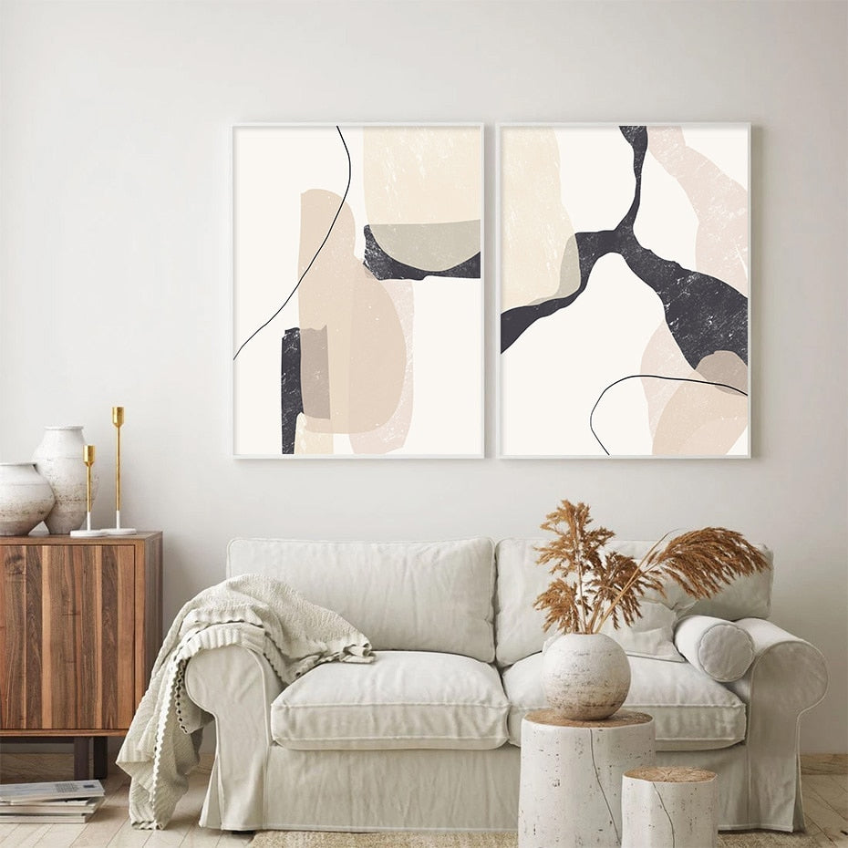 Scandinavian Abstract Wall Art Fine Art Canvas Prints Natural Hues Neutral Color Modern Art Pictures For Living Room Dining Room Contemporary Home Decor