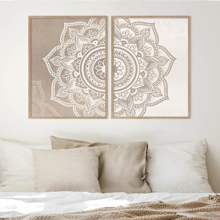 Scandinavian Floral Mandala Wall Art Geometric Nordic Posters For Meditation Yoga Inspirational Minimalist Pictures For Living Room Bedroom Wall Art Decor
