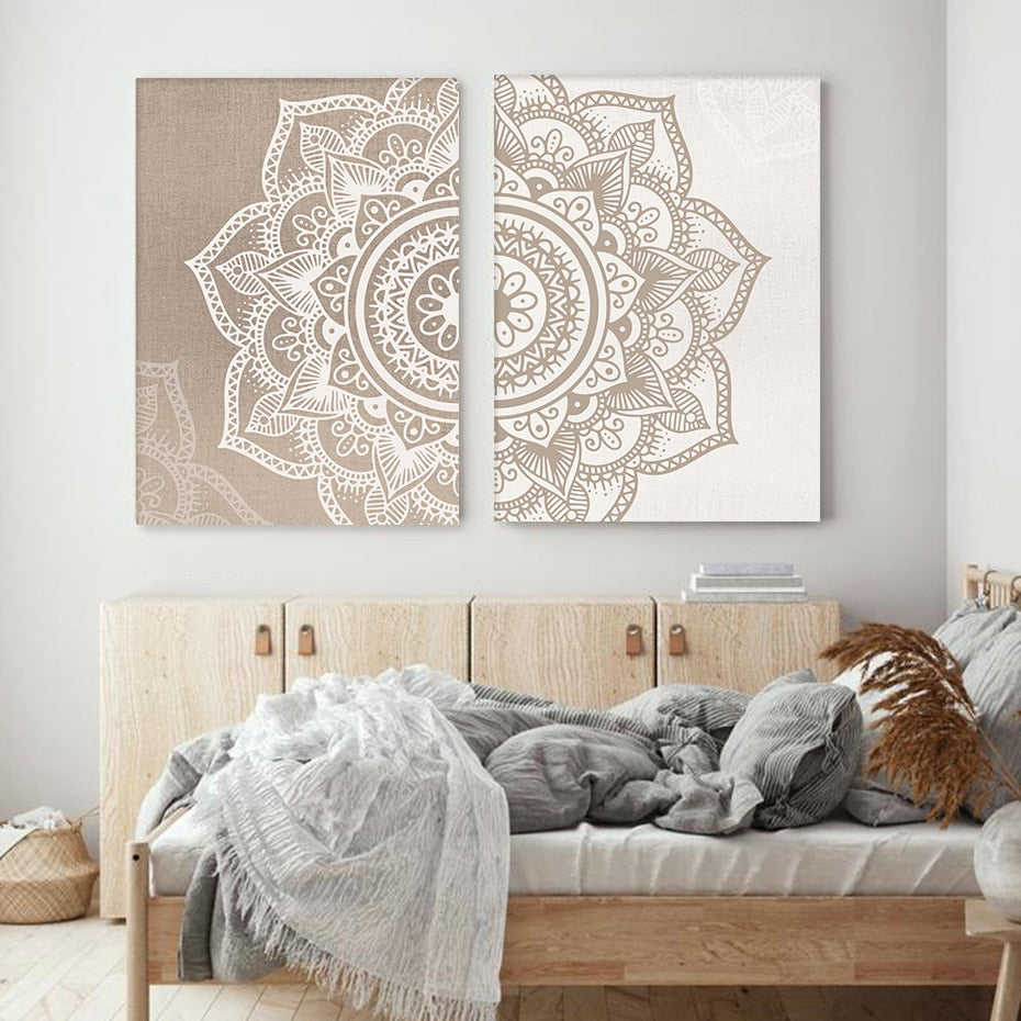 Scandinavian Floral Mandala Wall Art Geometric Nordic Posters For Meditation Yoga Inspirational Minimalist Pictures For Living Room Bedroom Wall Art Decor