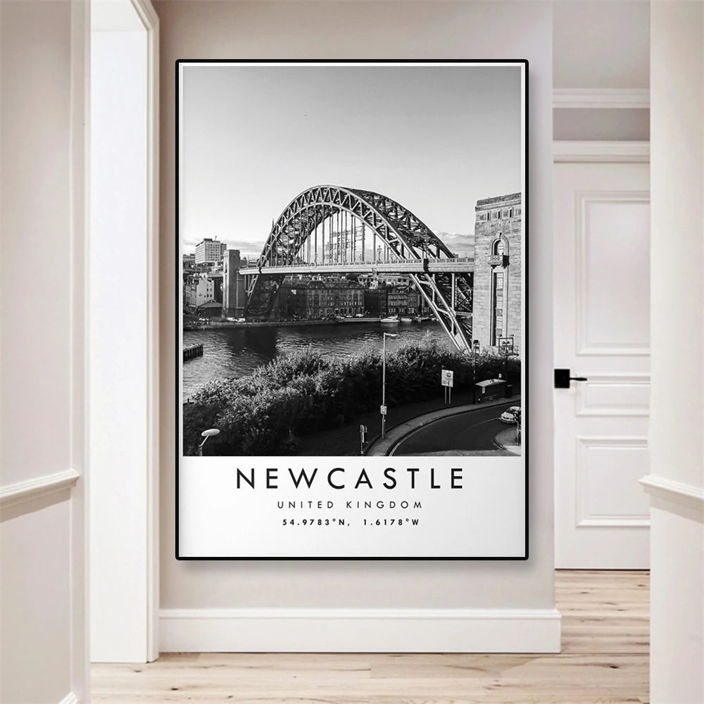 Newcastle England City Poster Wall Art Fine Art Canvas Prints Modern Black White Urban Landscape Poster Picture For Living Room Home Office Decor