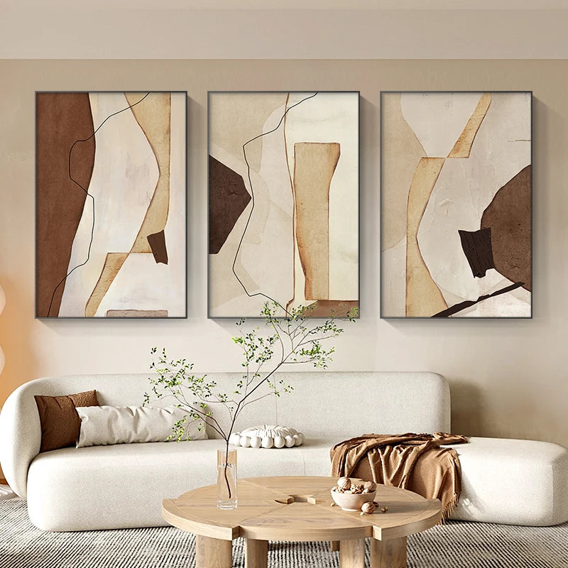 Nordic Abstract Brown Beige Geometric Color Block Wall Art Fine Art Canvas Prints Neutral Tones Pictures For Living Room Home Office Decor
