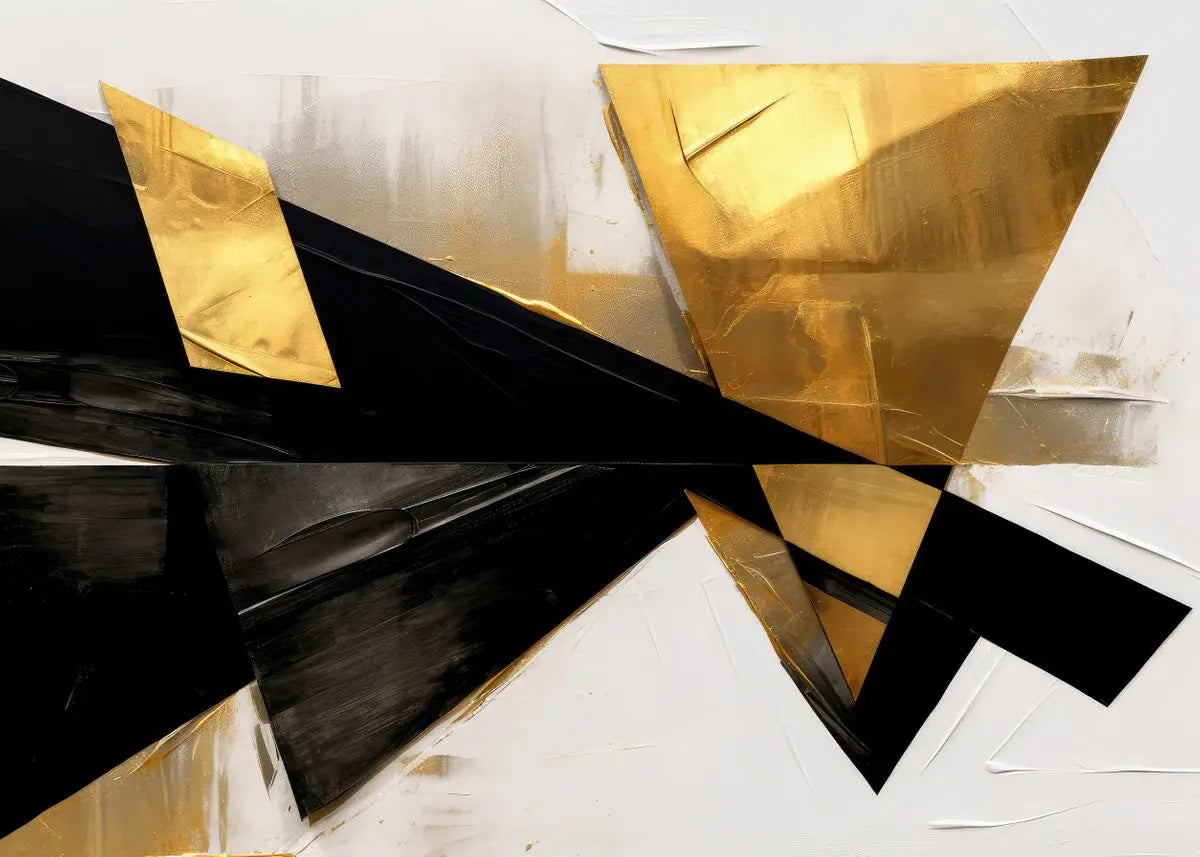 Modern Flowing Geometry Black Golden Abstract Wall Art Fine Art Canvas Prints Pictures For Living Room Dining Room Home Office Decor