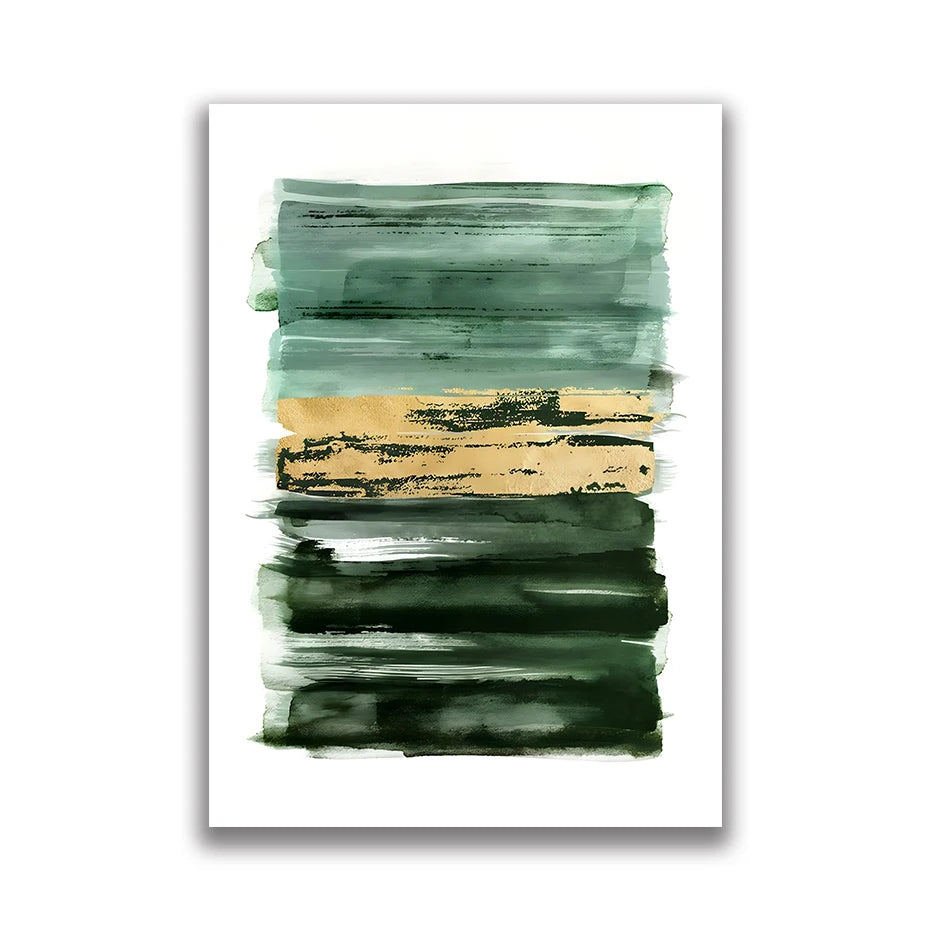 Modern Nordic Abstract Shades Of Green Golden Wall Art Fine Art Canvas Prints Pictures For Living Room Dining Room Bedroom Scandinavian Home Decor