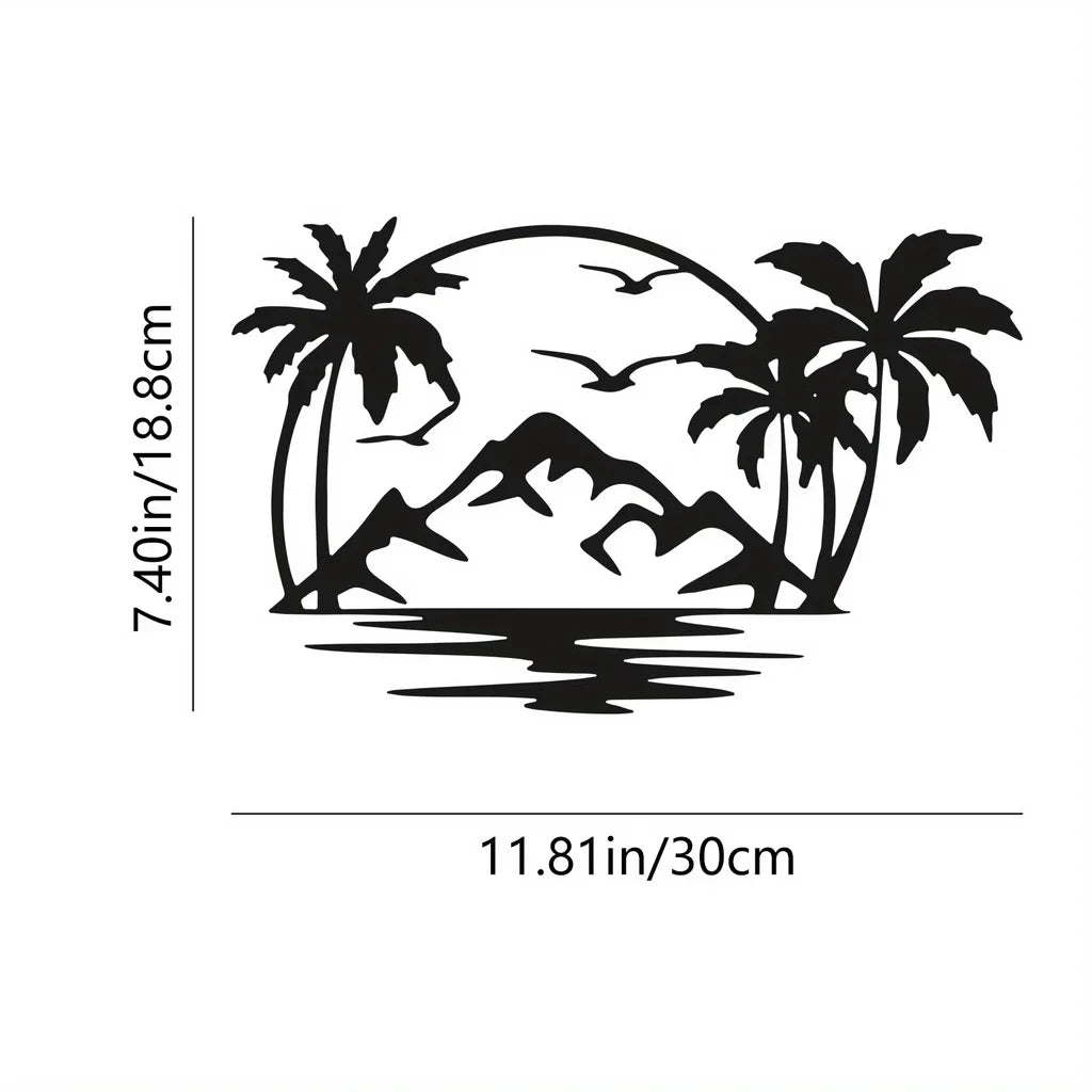 Tropical Palm Tree Island Metal Plaque Wall Decoration For Living Room Dining Room Creative Home Decor