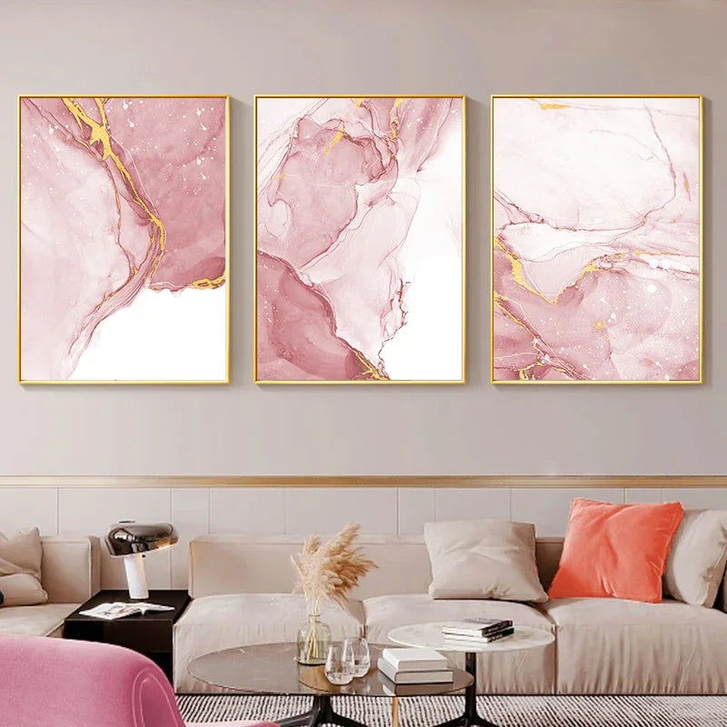 Pink Liquid Marble Print Wall Art Fine Art Canvas Prints Pictures For Living Room Bedroom Boutique Hotel Room Salon Art Decor