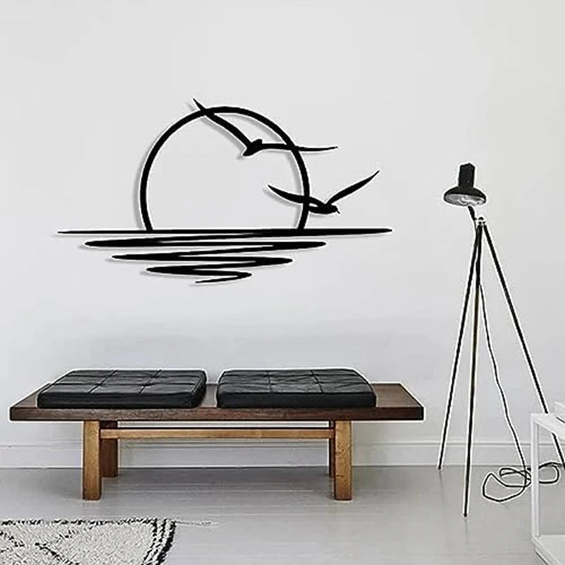 Sunrise Seagulls Metal Wall Decoration Sunset Iron Art 30x60cm Wall Art For Living Room Bedroom Home Office Decor