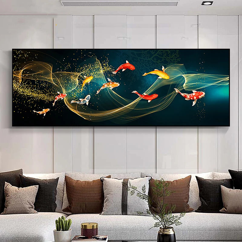 Auspicious Abstract Golden Fish Wall Art Fine Art Canvas Prints Wide Format Pictures For Living Room Above The Sofa Art For Above The Bed 2025