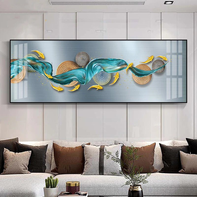 Auspicious Abstract Golden Fish Wall Art Fine Art Canvas Prints Wide Format Pictures For Living Room Above The Sofa Art For Above The Bed 2025