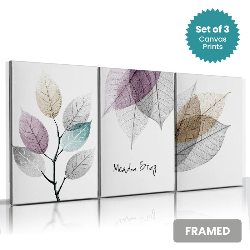 Set of 3Pcs FRAMED Canvas Prints - Nordic Abstract Wall Art Framed With Wood Frame. Size Options: 20x30cm, 30x40cm & 40x50cm