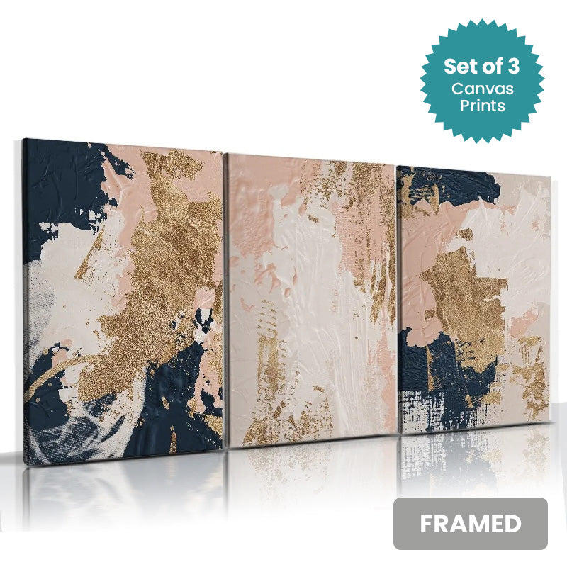 Set of 3Pcs FRAMED Canvas Prints - Nordic Abstract Wall Art Framed With Wood Frame. Size Options: 20x30cm, 30x40cm & 40x50cm