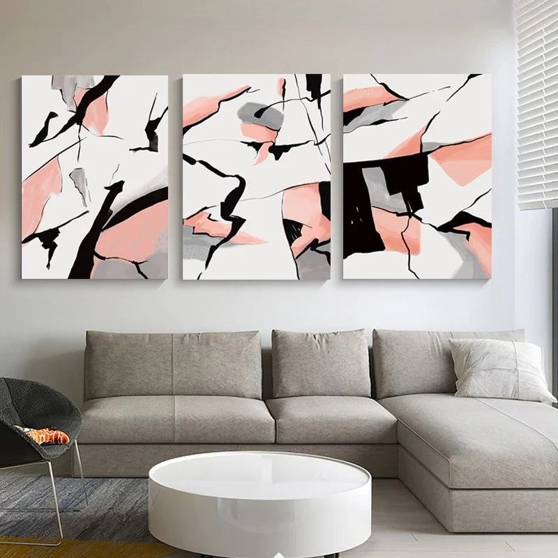 Set of 3Pcs FRAMED Canvas Prints - Nordic Abstract Wall Art Framed With Wood Frame. Size Options: 20x30cm, 30x40cm & 40x50cm