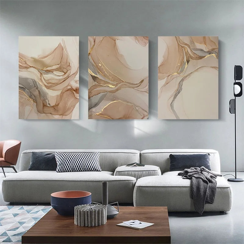 Set of 3Pcs FRAMED Canvas Prints - Nordic Abstract Wall Art Framed With Wood Frame. Size Options: 20x30cm, 30x40cm & 40x50cm