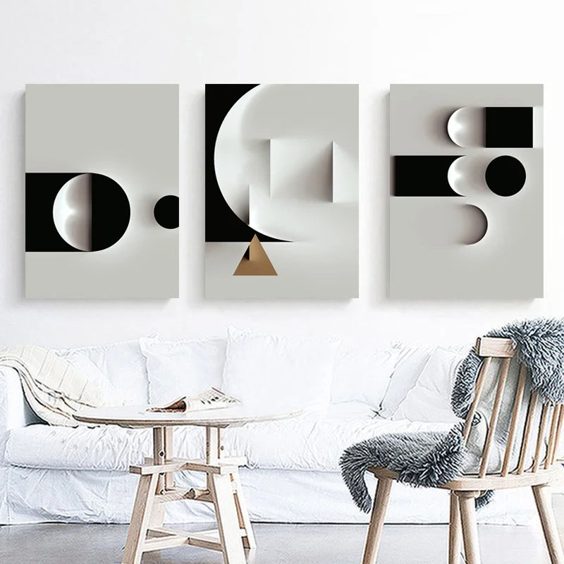 Set of 3Pcs FRAMED Canvas Prints - Nordic Abstract Wall Art Framed With Wood Frame. Size Options: 20x30cm, 30x40cm & 40x50cm