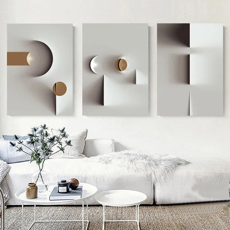 Set of 3Pcs FRAMED Canvas Prints - Nordic Abstract Wall Art Framed With Wood Frame. Size Options: 20x30cm, 30x40cm & 40x50cm