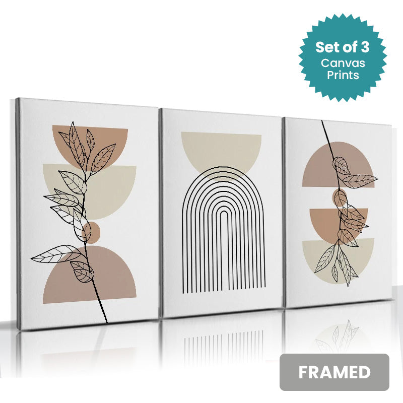 Set of 3Pcs FRAMED Canvas Prints - Nordic Lifestyle Abstract Wall Art Canvas Prints Framed With Wood Frame. Size Options: 20x30cm, 30x40cm