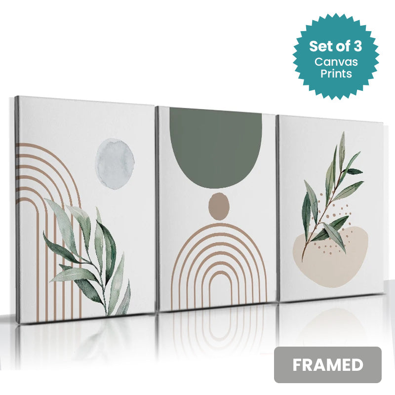 Set of 3Pcs FRAMED Canvas Prints - Nordic Lifestyle Abstract Wall Art Canvas Prints Framed With Wood Frame. Size Options: 20x30cm, 30x40cm