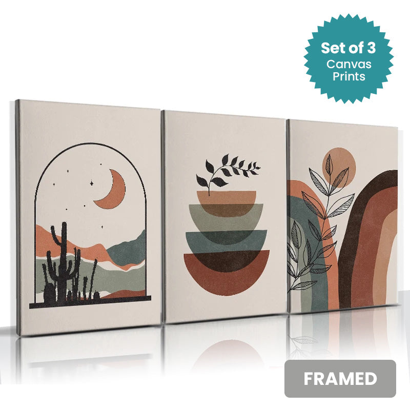 Set of 3Pcs FRAMED Canvas Prints - Nordic Lifestyle Abstract Wall Art Canvas Prints Framed With Wood Frame. Size Options: 20x30cm, 30x40cm