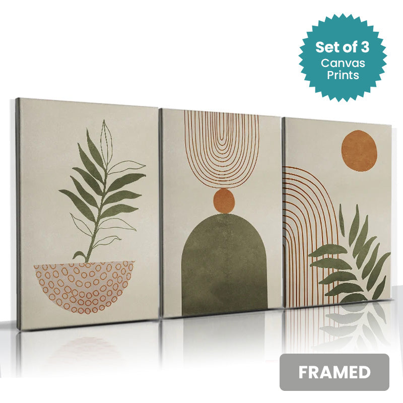 Set of 3Pcs FRAMED Canvas Prints - Nordic Lifestyle Abstract Wall Art Canvas Prints Framed With Wood Frame. Size Options: 20x30cm, 30x40cm