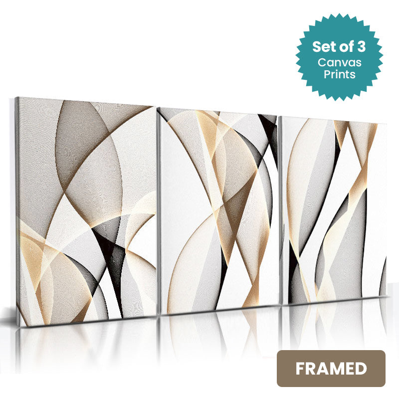 Set of 3Pcs FRAMED Nordic Minimalist Abstract Wall Art Fine Art Canvas Prints, Framed With Wood Frame