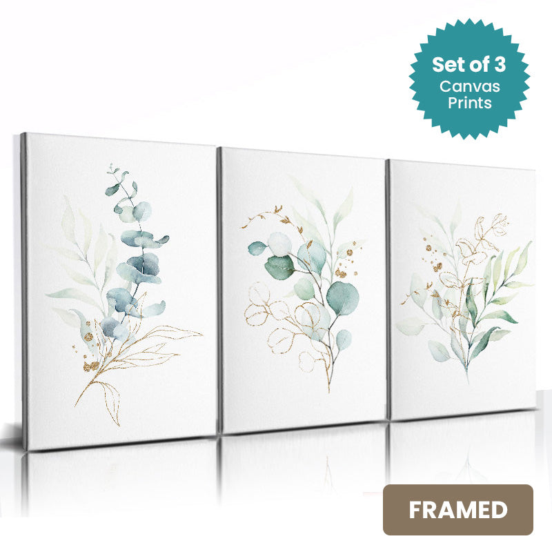 Set of 3Pcs FRAMED Nordic Minimalist Floral Wall Art Fine Art Canvas Prints, Framed With Wood Frame
