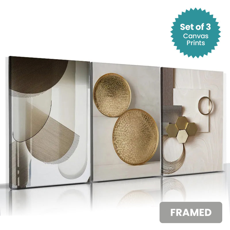 Set of 3Pcs FRAMED Nordic Abstract Wall Art Fine Art Canvas Prints, Framed With Wood Frame. Size Options: 20x30cm & 30x40cm