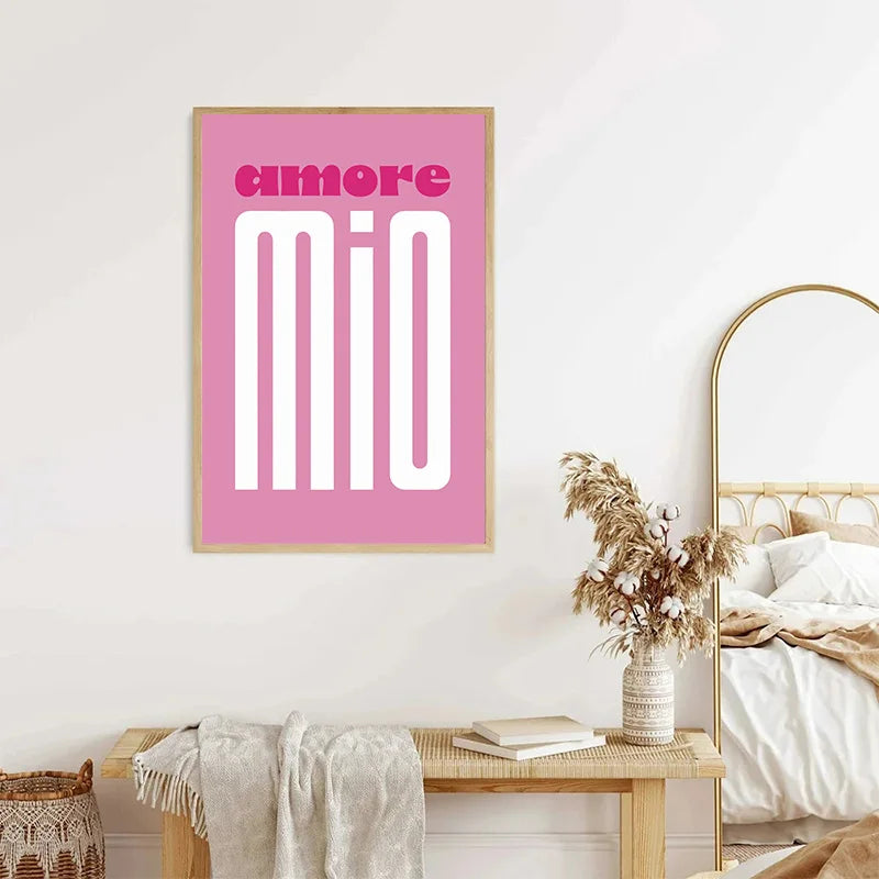 Pink Retro Love Quote Wall Art Fine Art Canvas Prints Typographic Pictures For Bedroom Living Room Hotel Room Modern Apartment Wall Art Decor