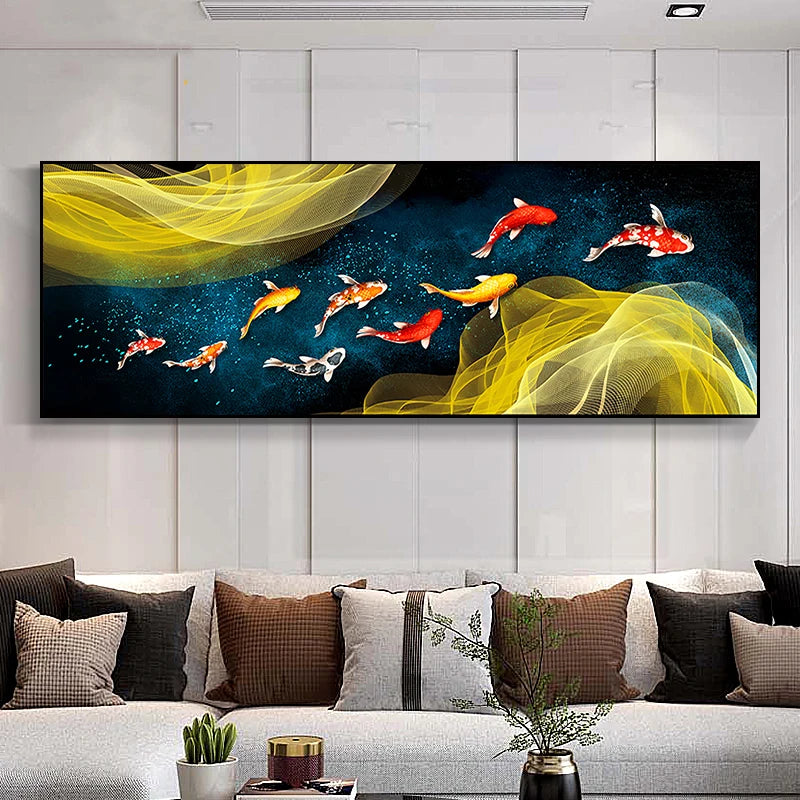 Auspicious Abstract Golden Fish Wall Art Fine Art Canvas Prints Wide Format Pictures For Living Room Above The Sofa Art For Above The Bed 2025