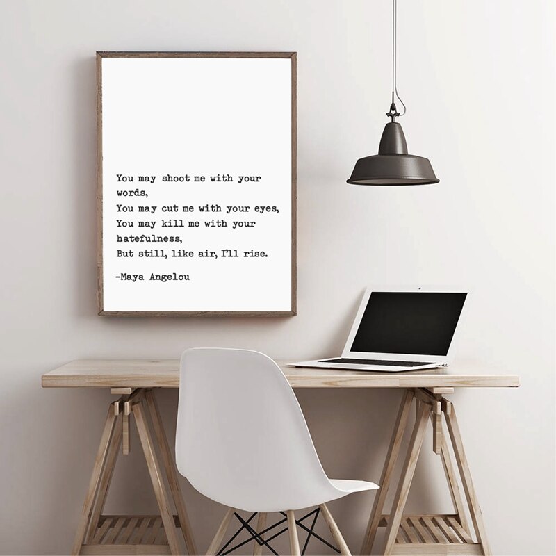 Still I Rise Quote By Maya Angelou Typewritten Canvas Print Black White Minimalist Monochromatic Wall Art Inspirational Poster For Living Room Bedroom Decor