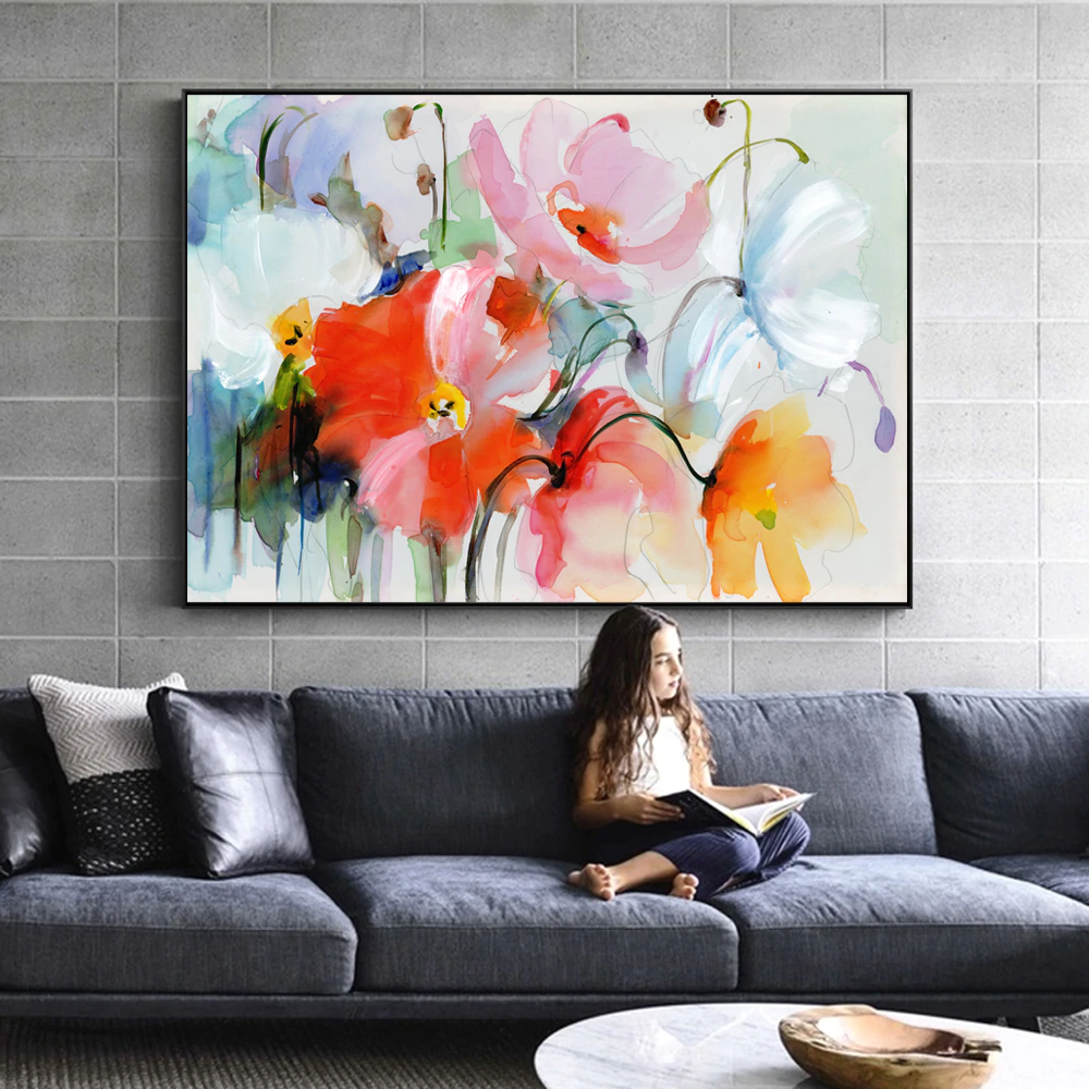 Abstract Flower Landscape Canvas Painting Modern Living Room Prints Extra  Large Canvas Wall Art Picture Decor Cuadros63x130cm(24.8x51.18in) With Frame