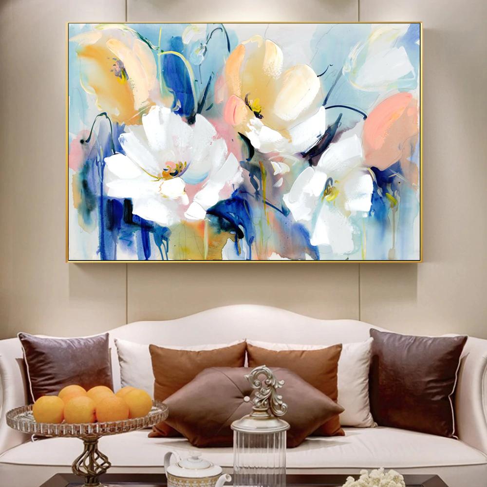 Stunning Big Floral Wall Art Modern Colorful Abstract Fine Art Canvas ...