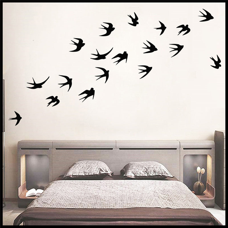 Swallows And Swifts Birds Wall Decals Removable PVC Bird Stickers For Windows Or Wall Flock Of Birds Mural For Living Room Dining Room Kitchen Home Decor Set of 18x8cm