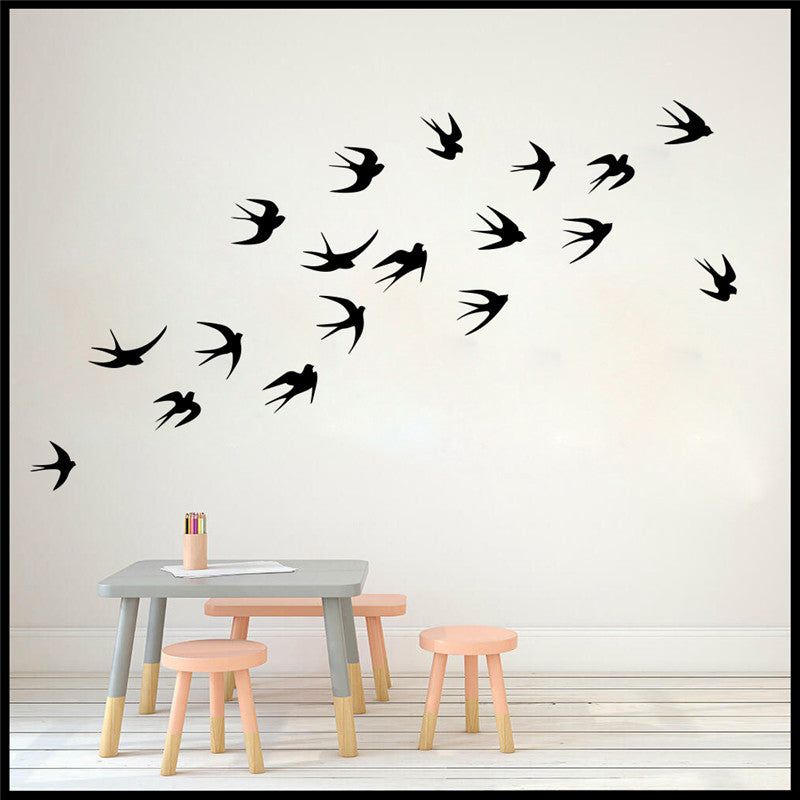 Swallows And Swifts Birds Wall Decals Removable PVC Bird Stickers For Windows Or Wall Flock Of Birds Mural For Living Room Dining Room Kitchen Home Decor Set of 18x8cm