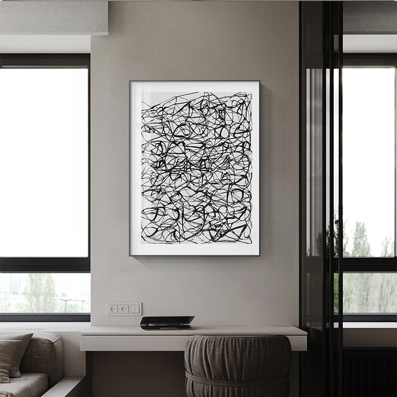 Tangled Black Lines Abstract Wall Art Fine Art Canvas Prints Modern Black White Posters Pictures For Contemporary Home Office Decor