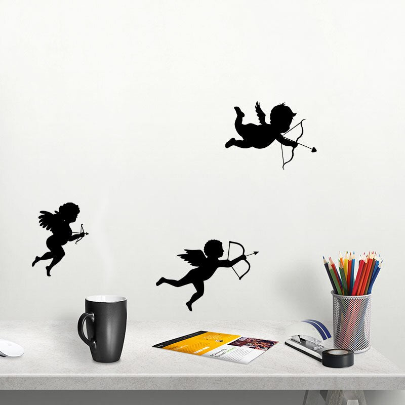 Three Cupids Wall Decals Removable Stick-on Peel-off PVC Vinyl Wall Stickers For Living Room Bedroom Romantic Creative Simple DIY Wall Art Decoration