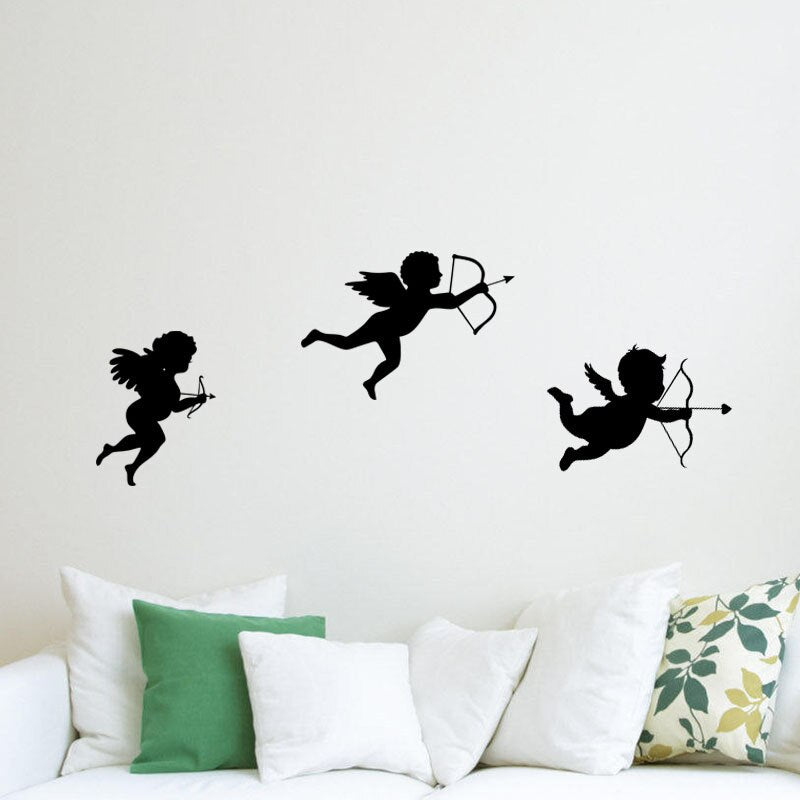 Three Cupids Wall Decals Removable Stick-on Peel-off PVC Vinyl Wall Stickers For Living Room Bedroom Romantic Creative Simple DIY Wall Art Decoration