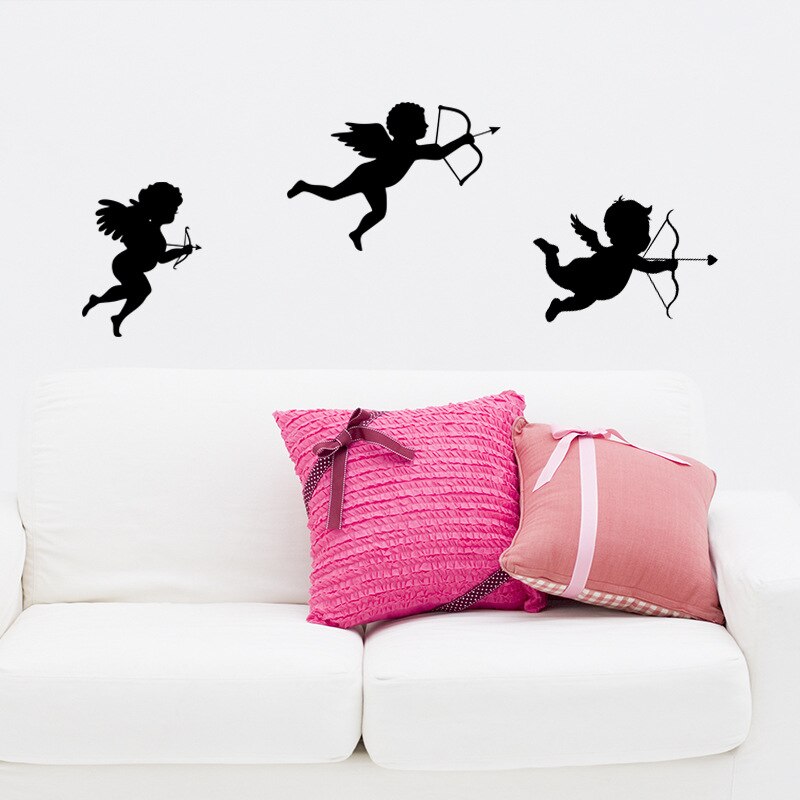 Three Cupids Wall Decals Removable Stick-on Peel-off PVC Vinyl Wall Stickers For Living Room Bedroom Romantic Creative Simple DIY Wall Art Decoration