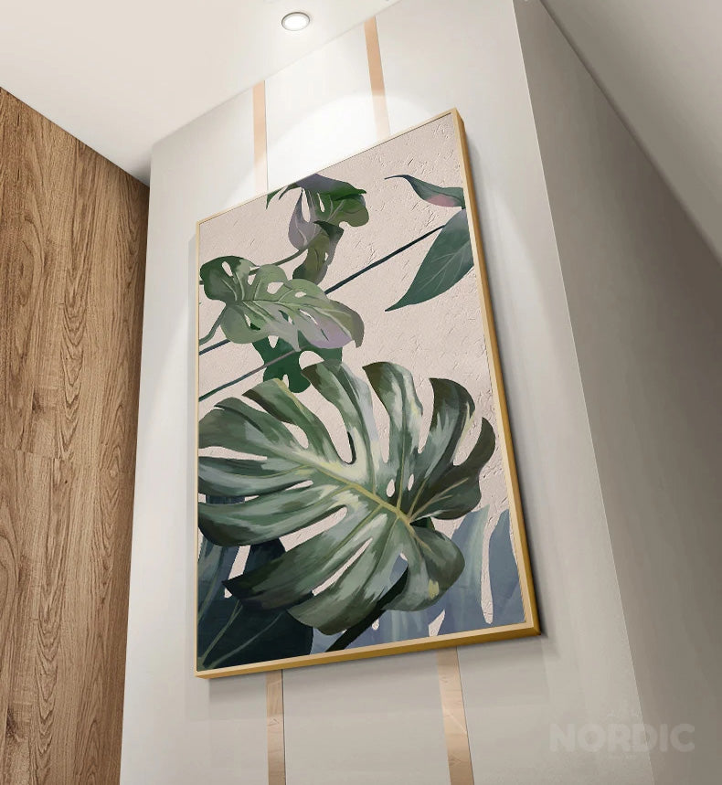 Tropical Green Leaves Wall Art Fine Art Canvas Prints Monstera Palm Posters Botanical Pictures For Living Room Dining Room Home Decor