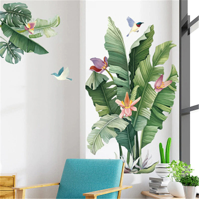 Tropical Lush Green Leaves Wall Murals For Living Room Removable Self Adhesive Vinyl Wall Decals Nordic Style Creative DIY Home Office Interior Decoration