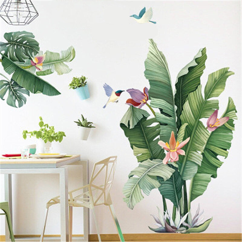 Tropical Lush Green Leaves Wall Murals For Living Room Removable Self Adhesive Vinyl Wall Decals Nordic Style Creative DIY Home Office Interior Decoration