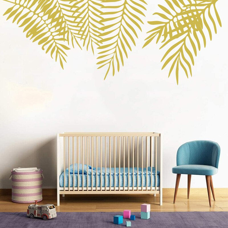 Tropical Palm Leaves Wall Mural For Living Room Decoration Removable Self Adhesive Leaf Silhouette PVC Wall Decal For Creative Home Interior Decor