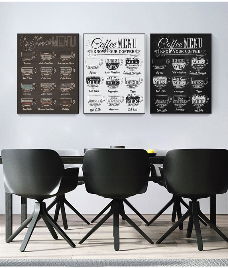 Vintage Retro Coffee Menu Poster Wall Art Fine Art Canvas Print Coffee Chalkboard Pictures For Kitchen Dining Room Coffee Shop Cafe Wall Decor