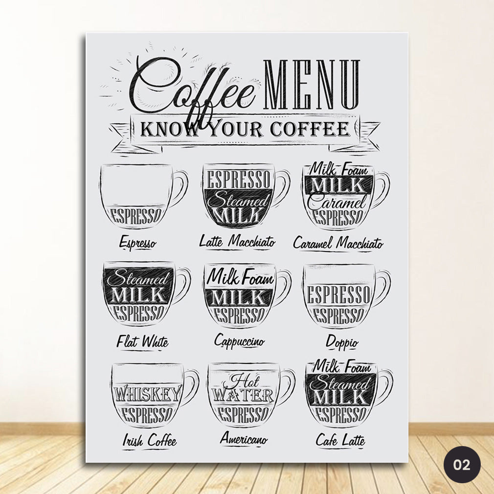 Vintage Retro Coffee Menu Poster Wall Art Fine Art Canvas Print Coffee –