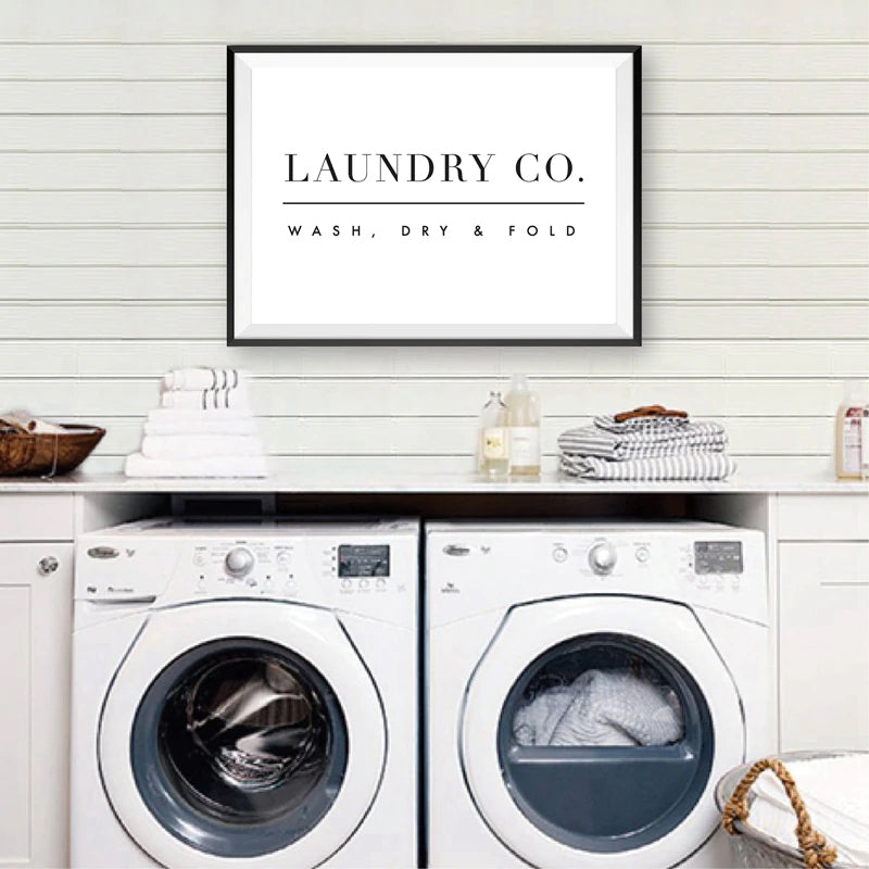 Wash Dry Fold Laundry Room Wall Art Simple Minimalist Fine Art Canvas Print Black White Typographic Poster For Utility Room Nordic Style Home Interior Decor