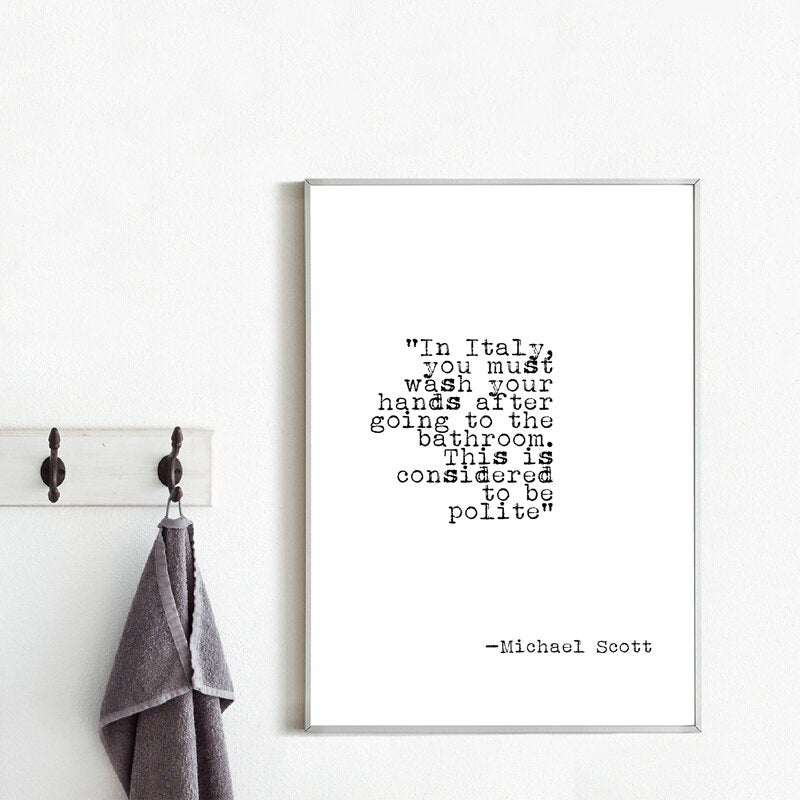 Wash Your Hands Bathroom Quote Wall Art Picture Fine Art Canvas Print Black & White Minimalist Typewritten Typographic Wall Art For Washroom Bathroom Decor