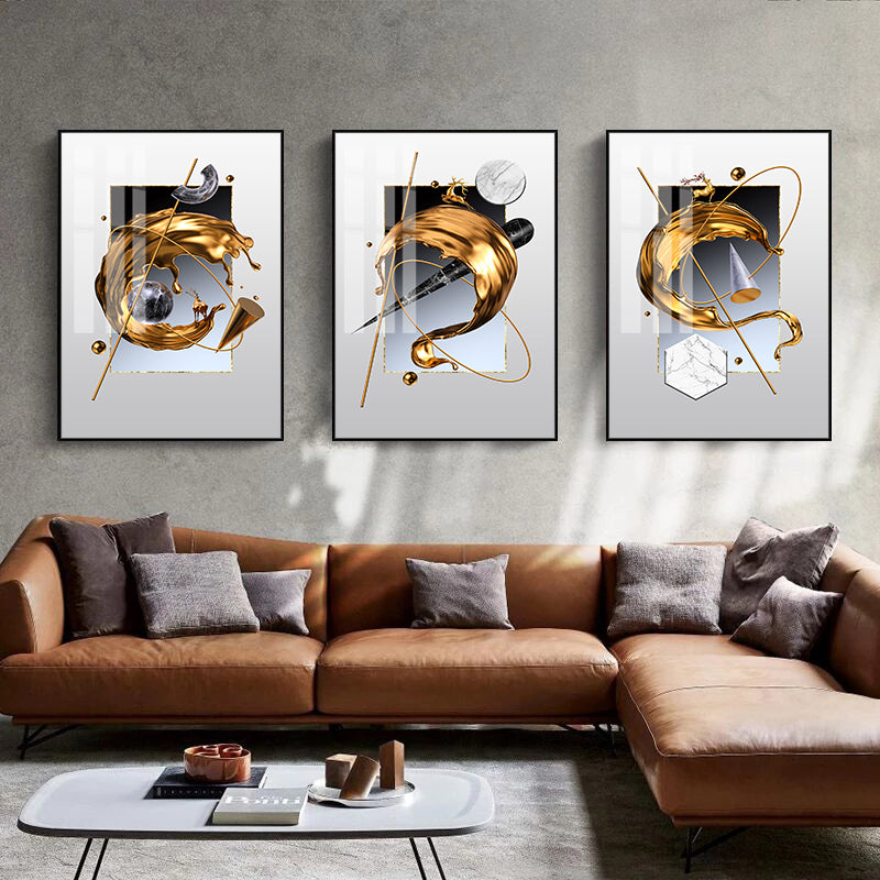 Modern Abstract Aesthetics Golden Splash Wall Art Fine Art Canvas Prints Auspicious Gold Deer Pictures For Luxury Living Room Home Office Art Decor