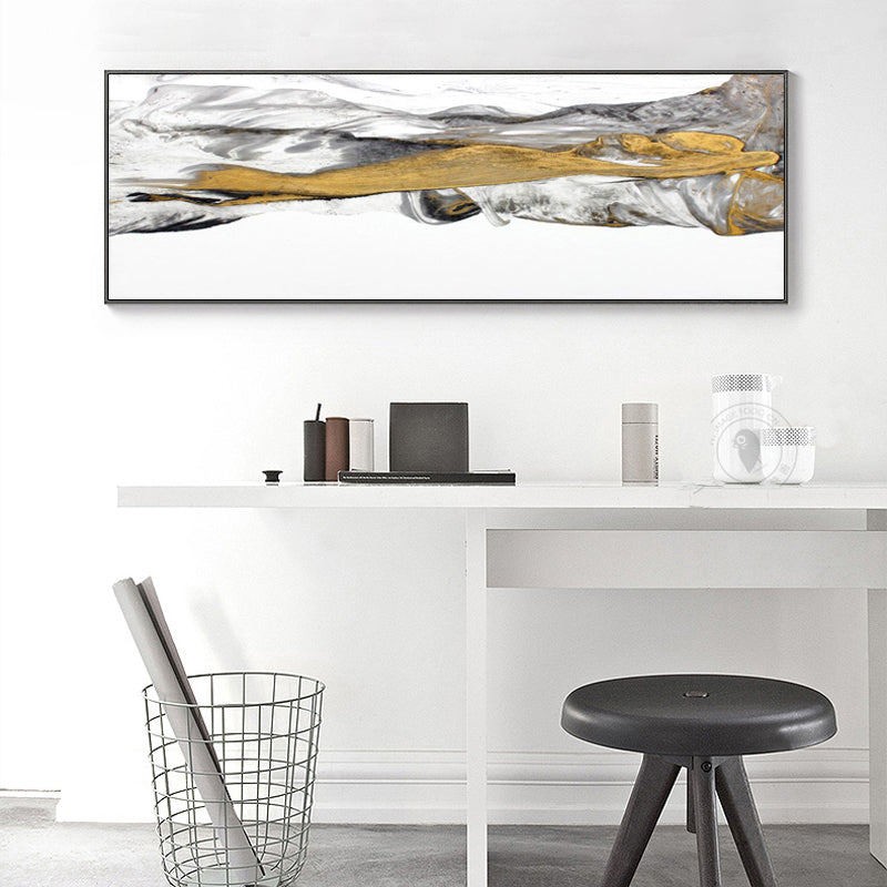 Wide Format Abstract Winter Landscape Golden White Gray Fine Art Canvas Prints Modern Panoramic Pictures For Living Room Bedroom Home Office Decor