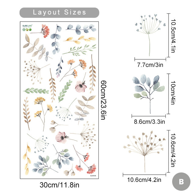 Wild Meadow Flowers Wall Decals Removable PVC Wall Stickers For Kitchen Dining Room Cafe Wall Decoration Simple Effective Creative DIY Home Decor